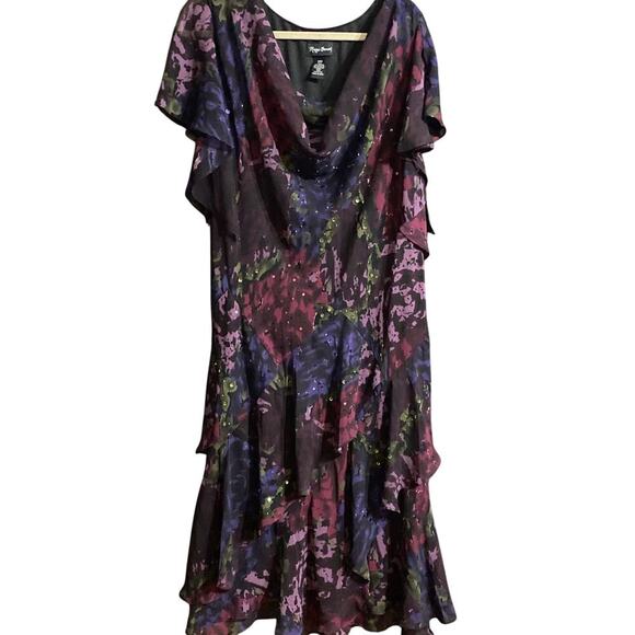 MAGGIE BARNES WO SIZE 28 FLOWEY DRESS PURPLE MAGENTA SEQUIN ACCENTS EUC - Picture 2 of 11